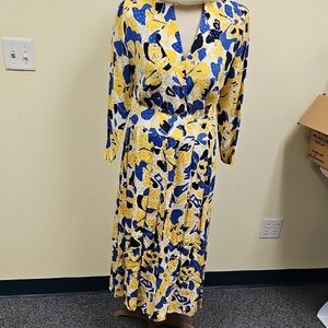 Christian Dior Yellow and Blue Floral Long Sleeve Dress